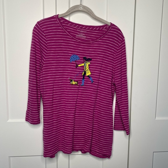 Talbots Rainy Day Dachshund Raincoat Embroidered Stripe Top Shirt - Picture 1 of 4
